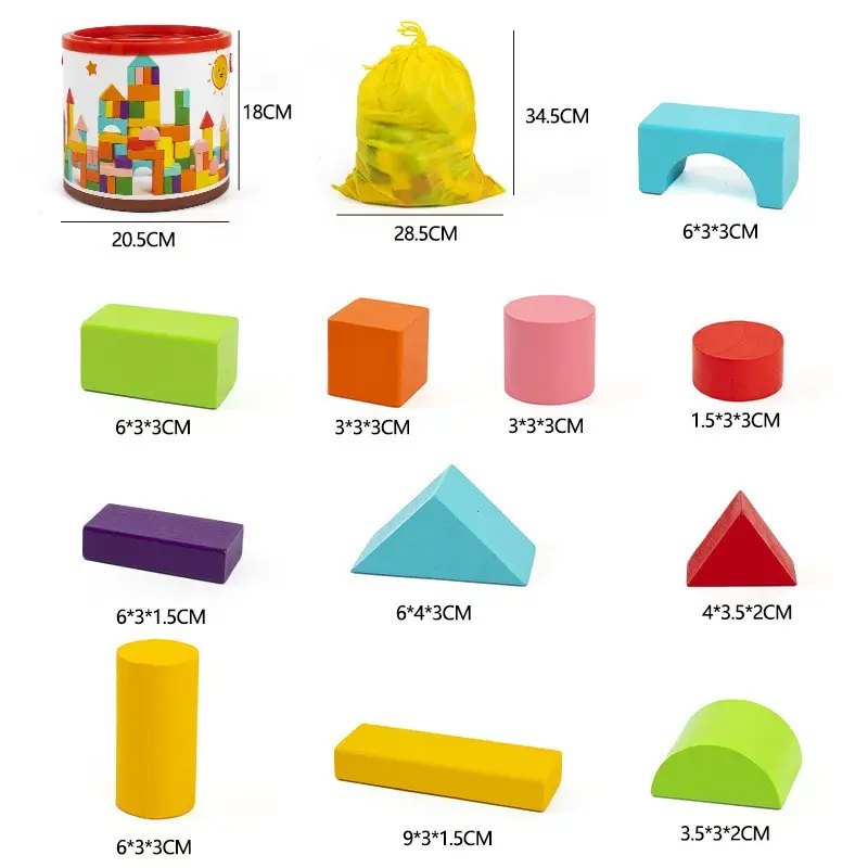 100-Piece Wooden Building Blocks 2