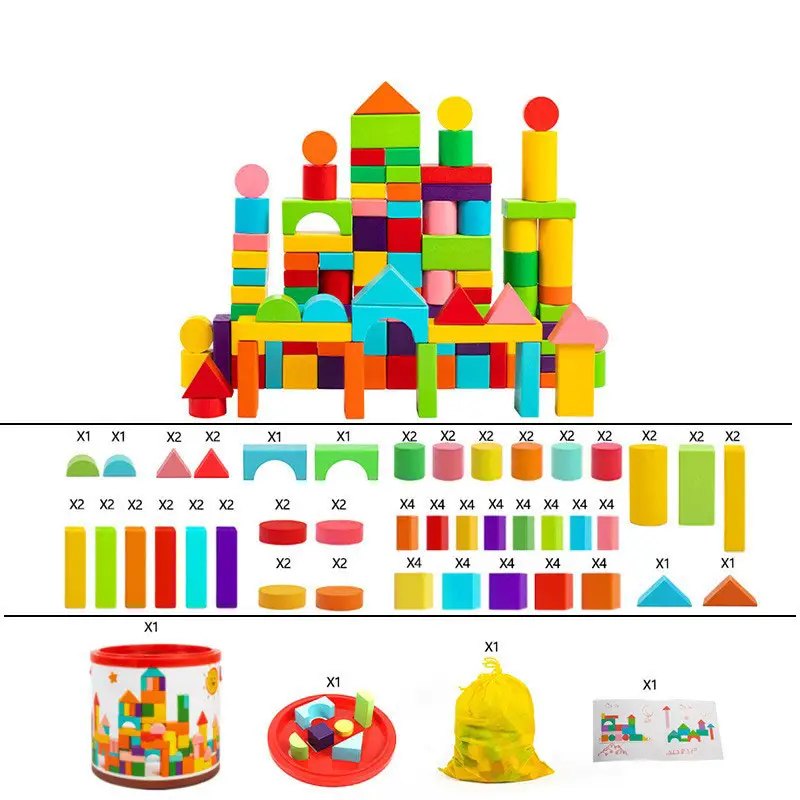 100-Piece Wooden Building Blocks 4